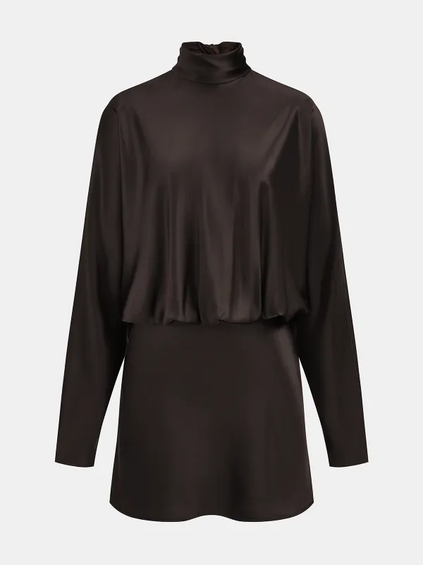 Draped Satin Tie-Neck Mini Dress sold by COMMENSE