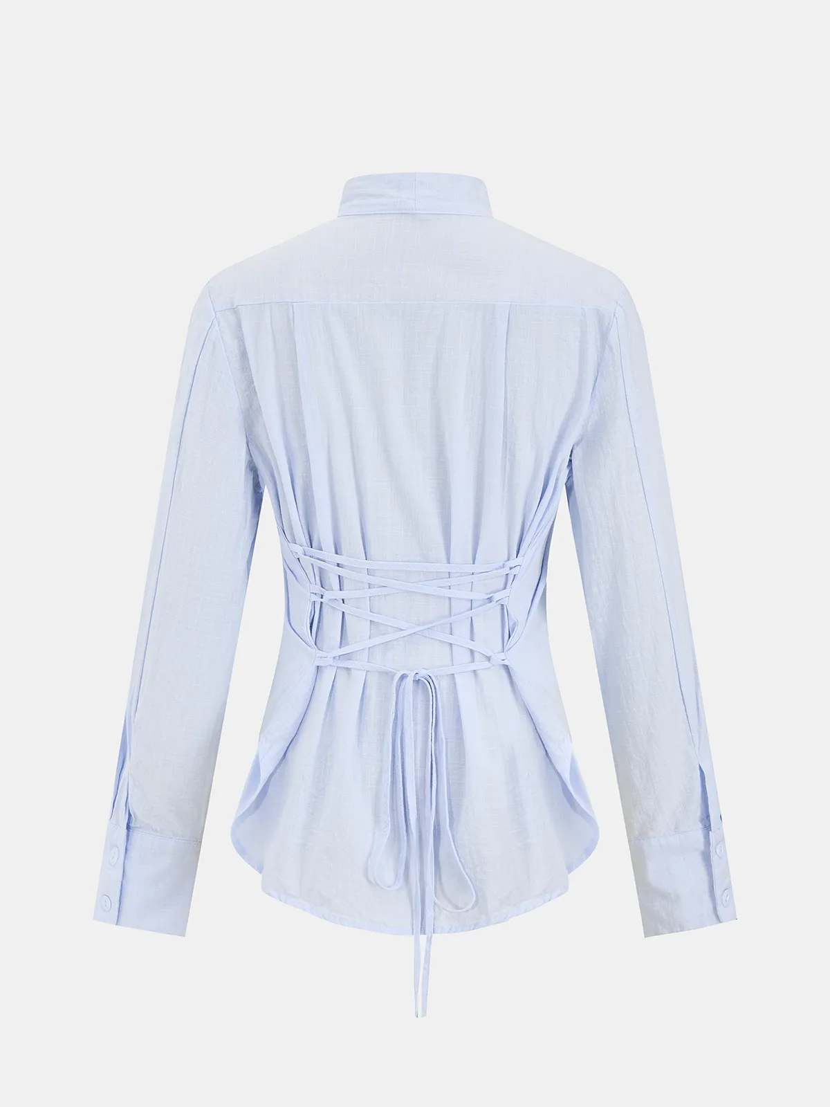 Cotton Tie-Neck Long-Sleeve Shirt sold by COMMENSE product image thumbnail 2