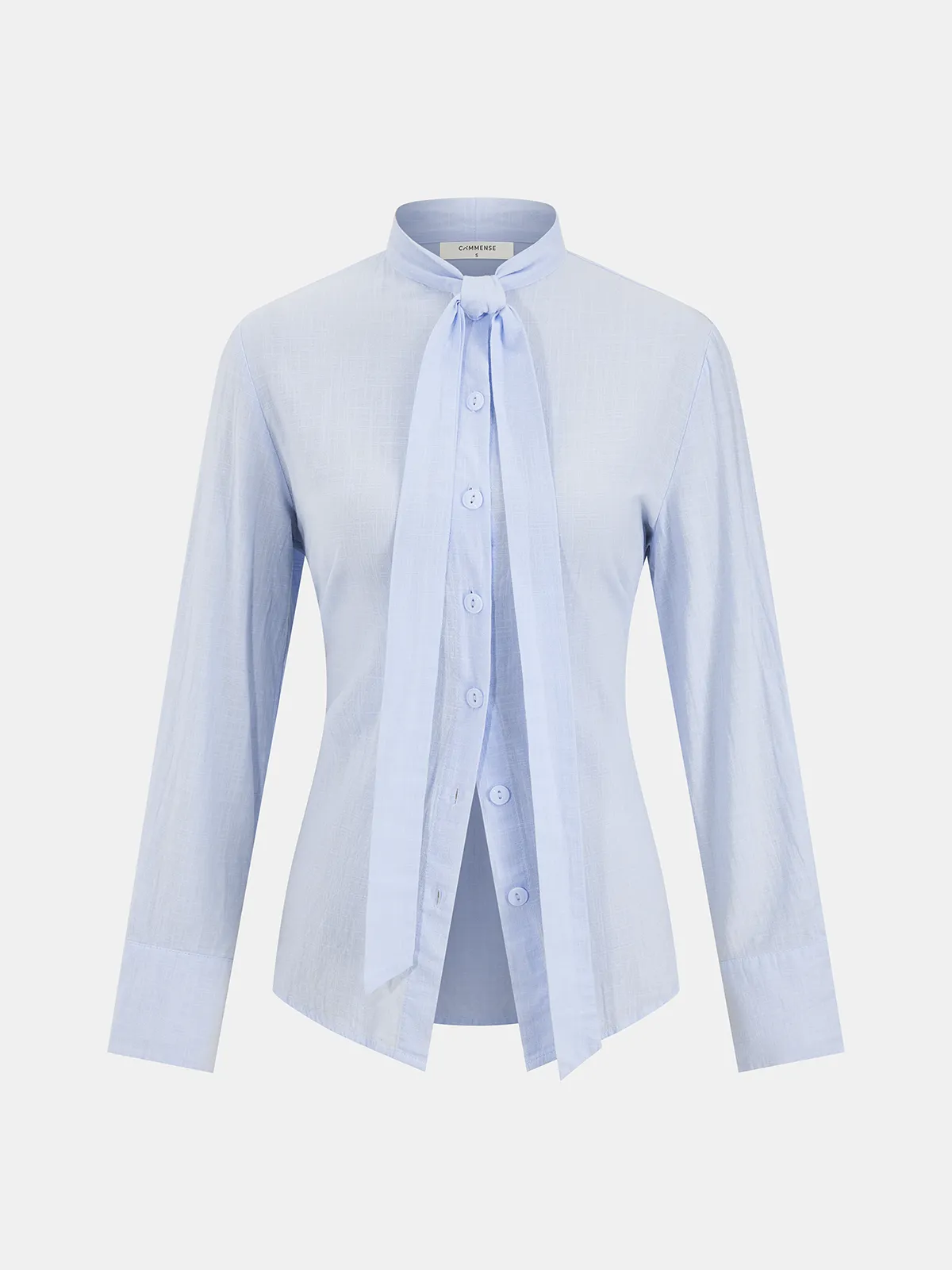 Cotton Tie-Neck Long-Sleeve Shirt sold by COMMENSE