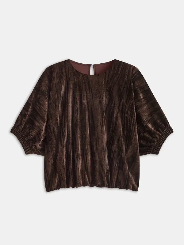 Velvet Batwing-Sleeve Crop Top made by COMMENSE