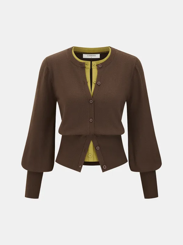 2 in 1 Layered Puff-Sleeve Cardigan sold by COMMENSE