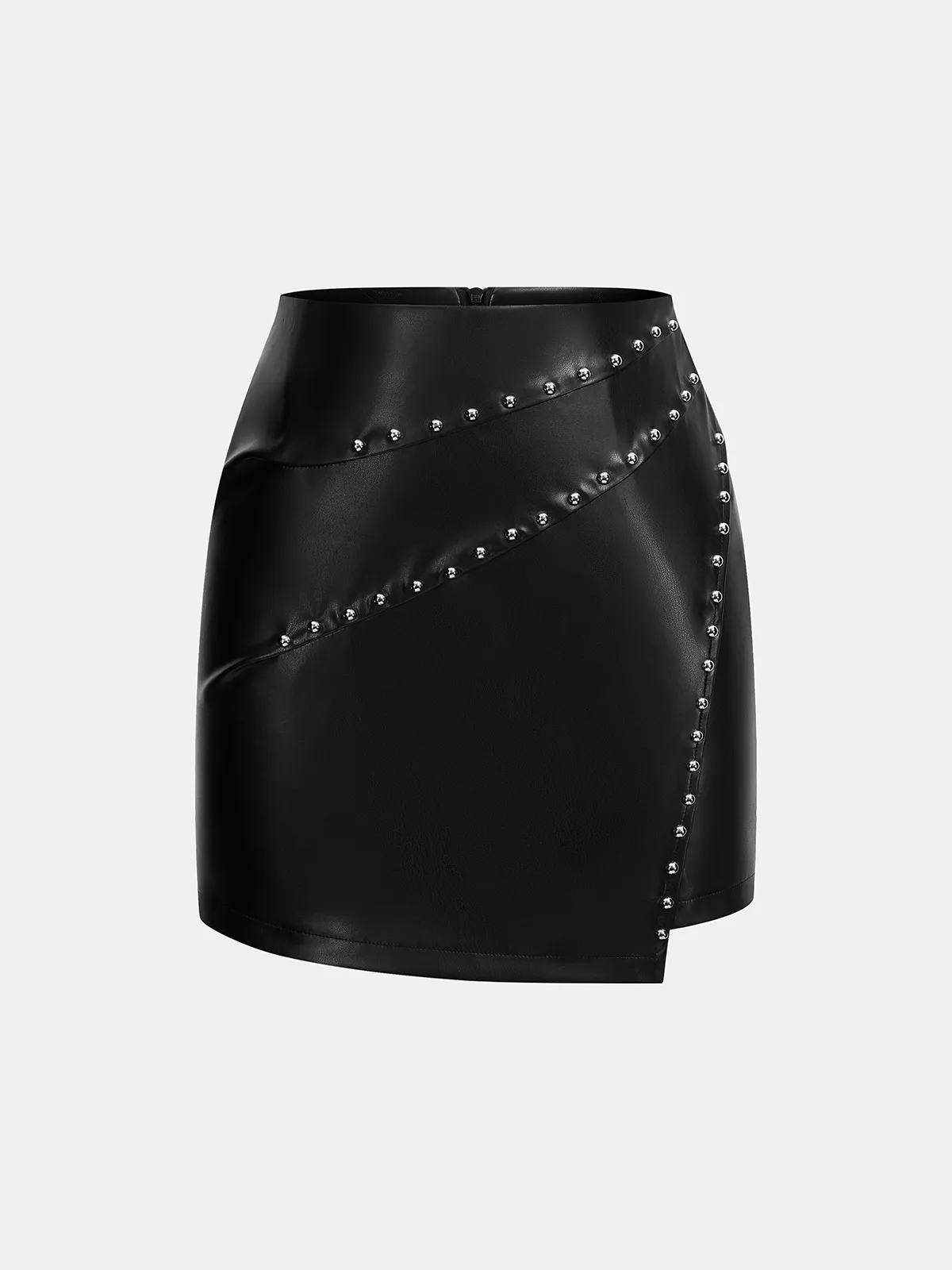 Asymmetrical Stud Faux Leather Mini Skirt sold by COMMENSE product image thumbnail 2