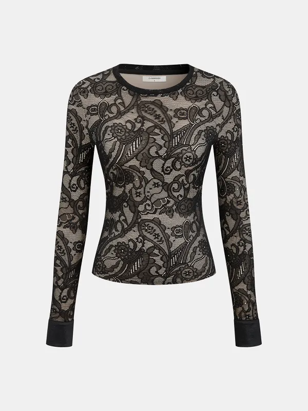 Paisley Lace Long-Sleeve Top sold by COMMENSE