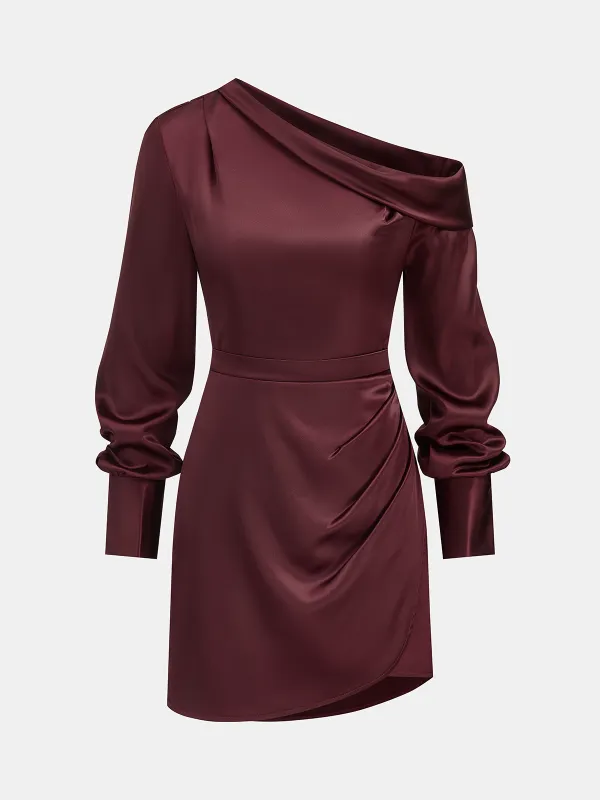 Satin Off-Shoulder Long Sleeve Ruched Dress sold by COMMENSE