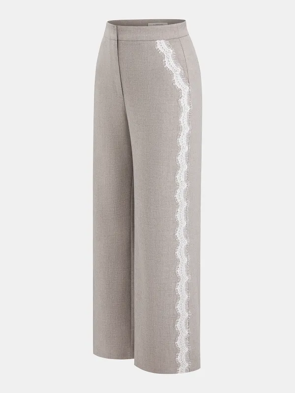 Lace Trimmed Straight-Leg Pants sold by COMMENSE