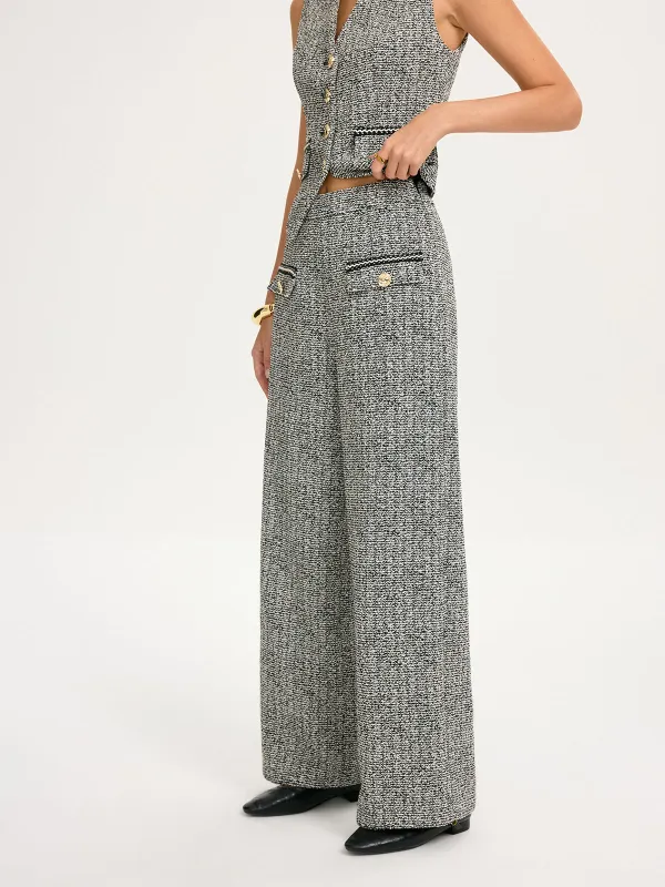 Metal Detail Tweed Wide-Leg Pants sold by COMMENSE