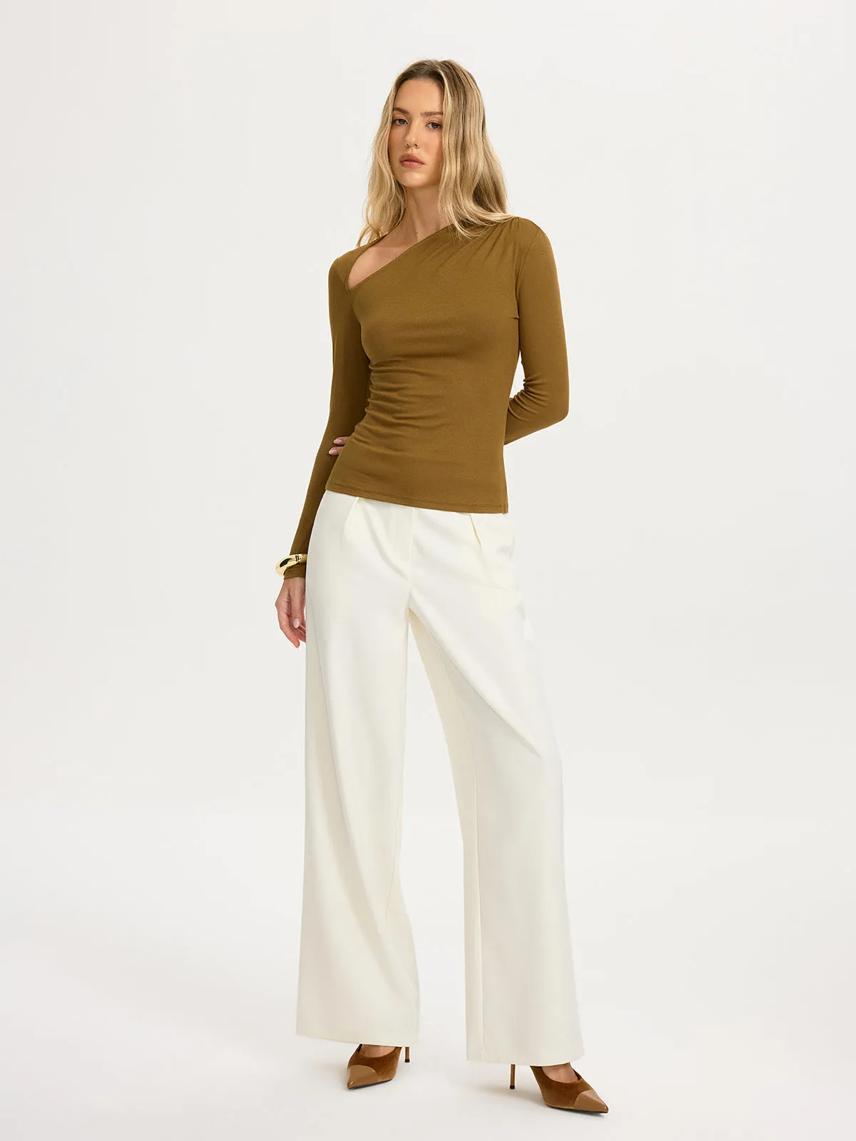 Asymmetrical Neck Long-Sleeve Knit Top sold by COMMENSE product image thumbnail 2