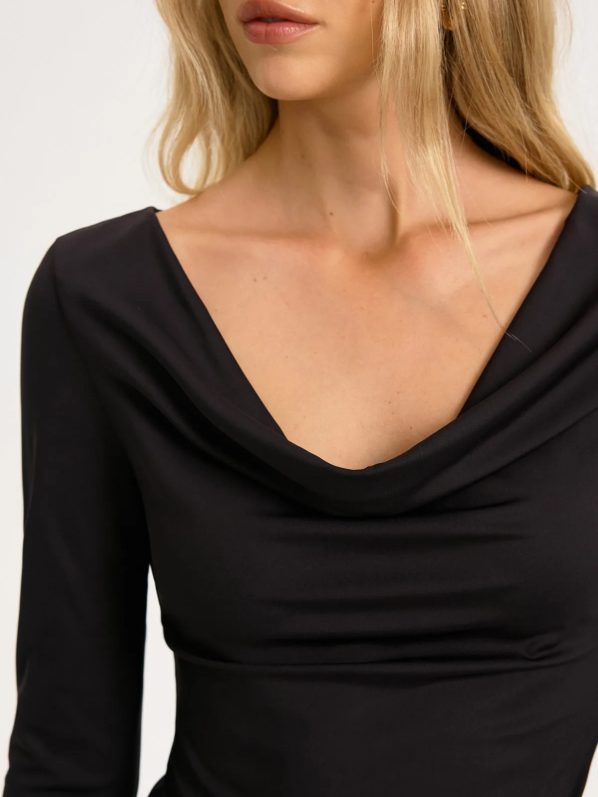 Long-Sleeve Cowl-Neck Fitted Top sold by COMMENSE product image thumbnail 2