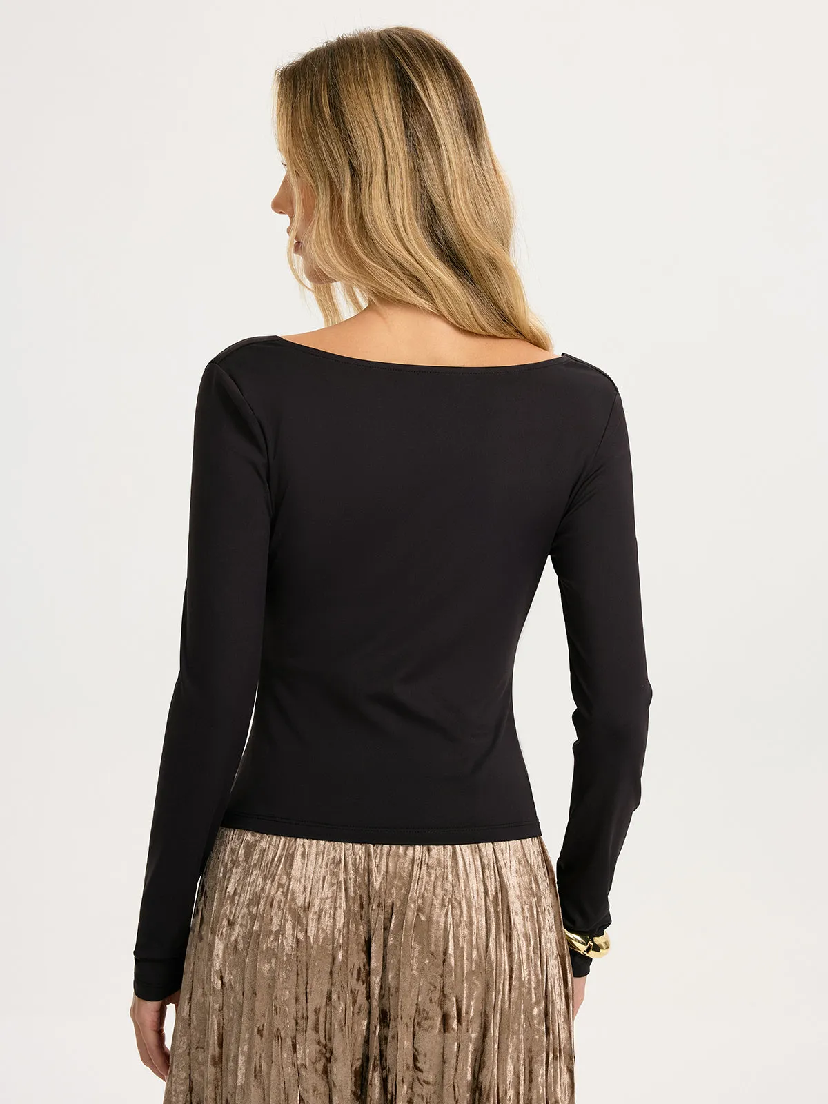 Long-Sleeve Cowl-Neck Fitted Top sold by COMMENSE product image thumbnail 5
