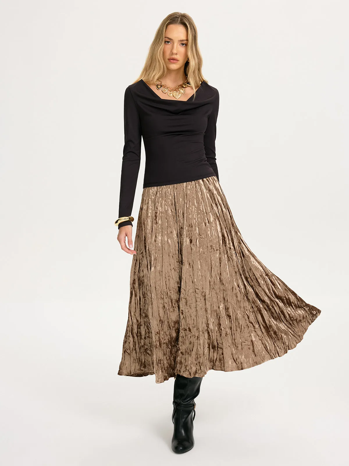 Long-Sleeve Cowl-Neck Fitted Top sold by COMMENSE product image thumbnail 3