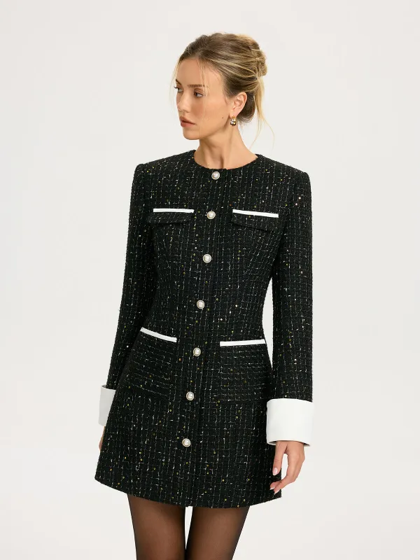 Contrast Cuff Tweed Mini Dress sold by COMMENSE