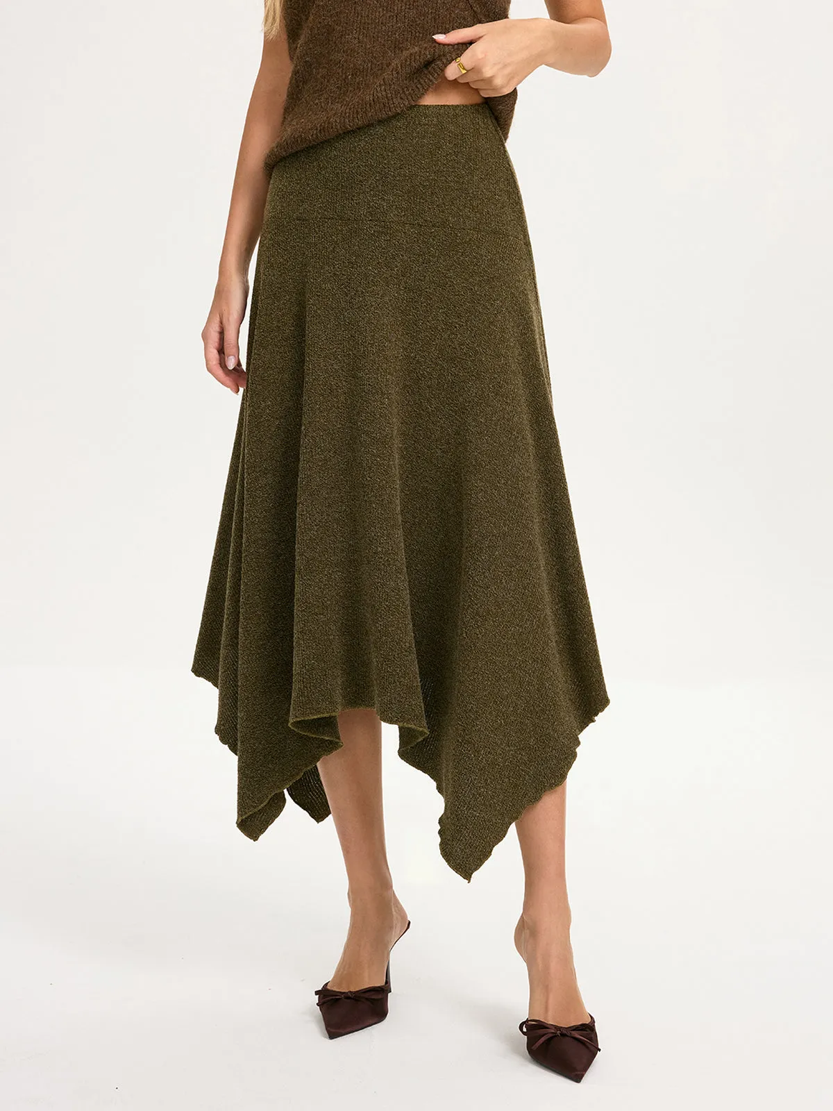 Knit Asymmetric Hem Midi Skirt sold by COMMENSE product image thumbnail 5