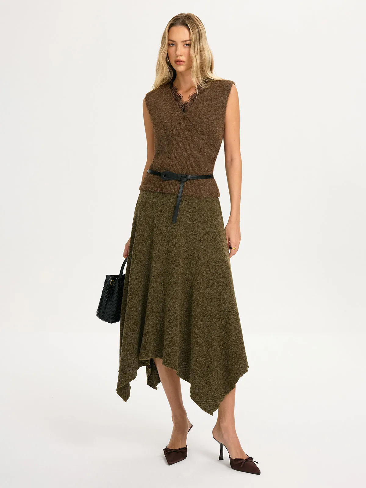 Knit Asymmetric Hem Midi Skirt sold by COMMENSE product image thumbnail 2