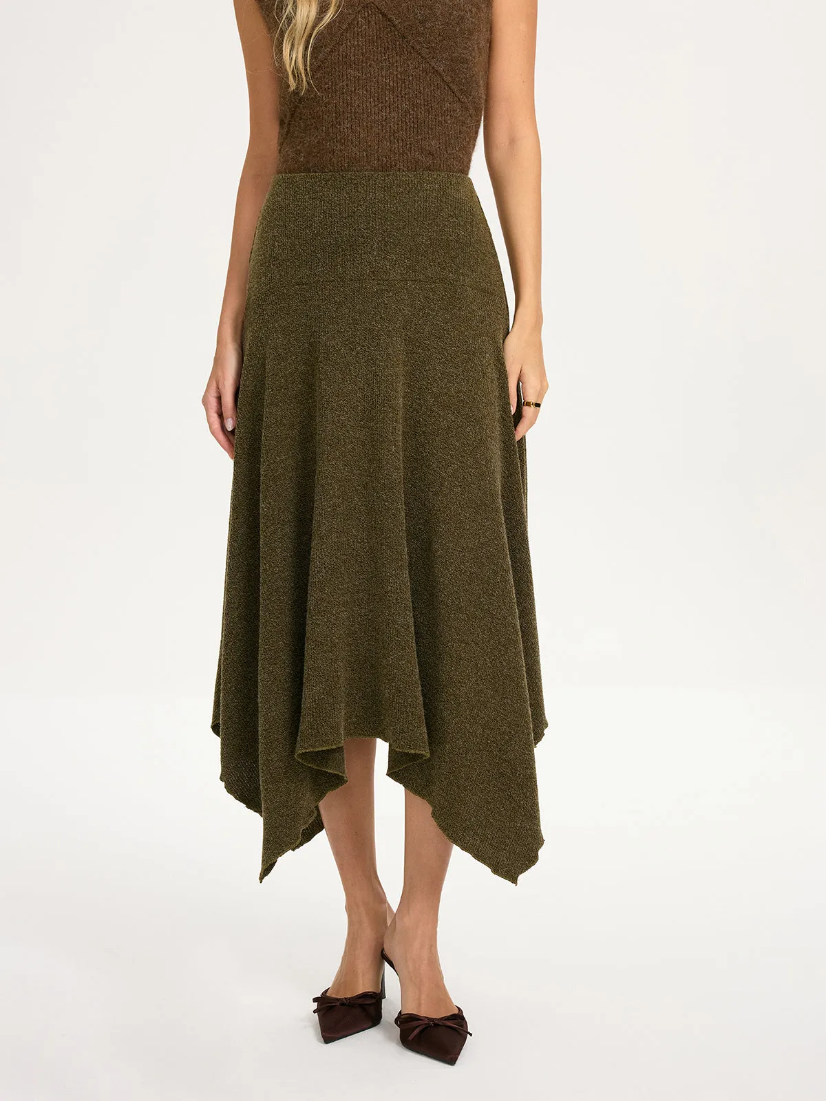 Knit Asymmetric Hem Midi Skirt sold by COMMENSE product image thumbnail 3