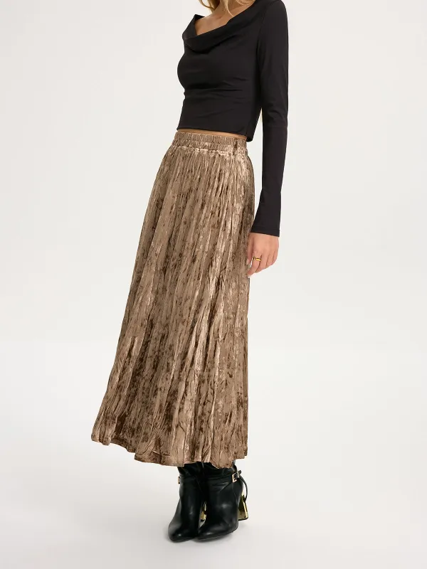 Crushed Velvet Elastic-Waist Maxi Skirt sold by COMMENSE