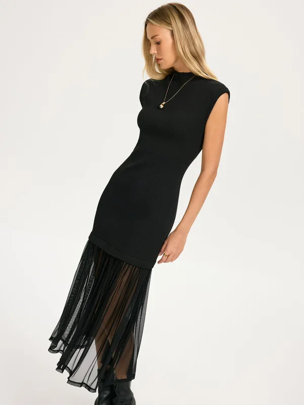 Sheer Pleated Hem Sleeveless Knit Dress sold by COMMENSE