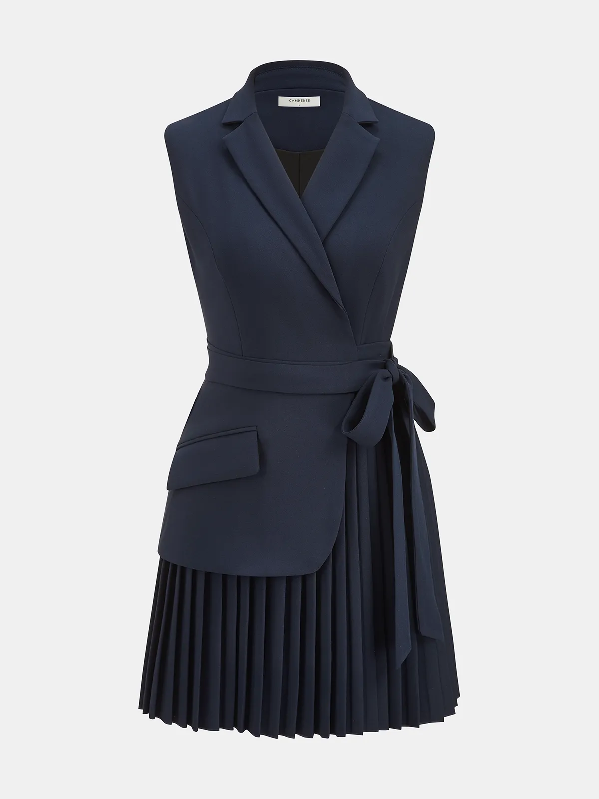 Belted Pleated Sleeveless Blazer Dress sold by COMMENSE product image thumbnail 3