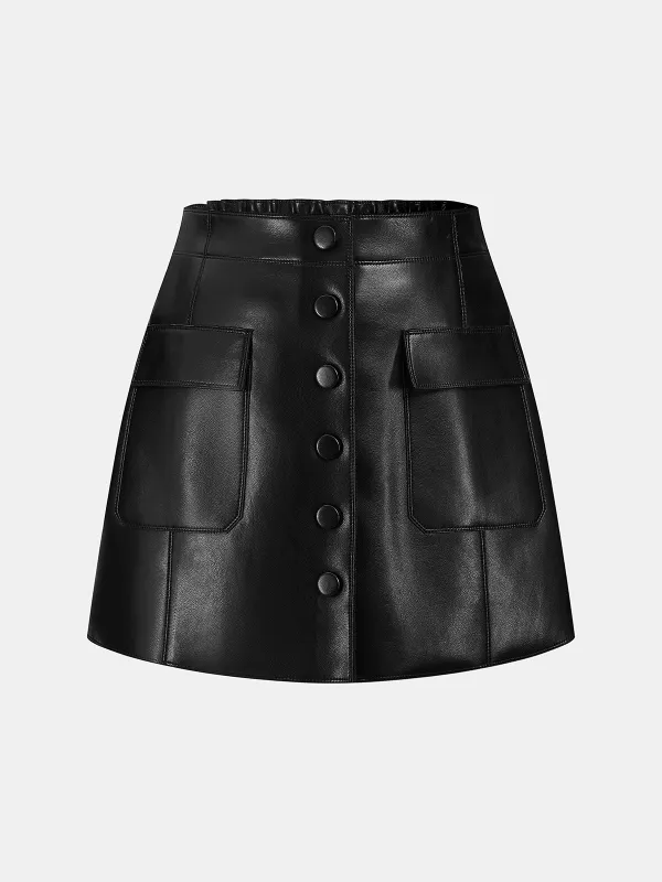 Button-Front Faux Leather Skort sold by COMMENSE