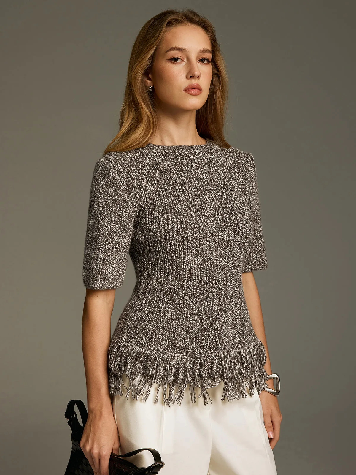 Fringe-Hem Short-Sleeve Knit Top sold by COMMENSE product image thumbnail 5