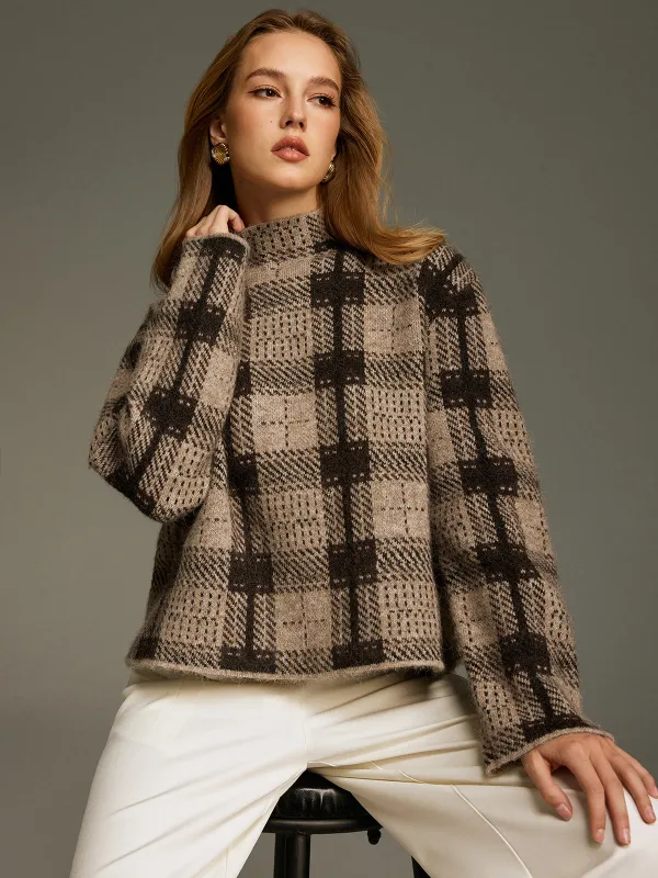 Wool-Blend Plaid Turtleneck Sweater made by COMMENSE
