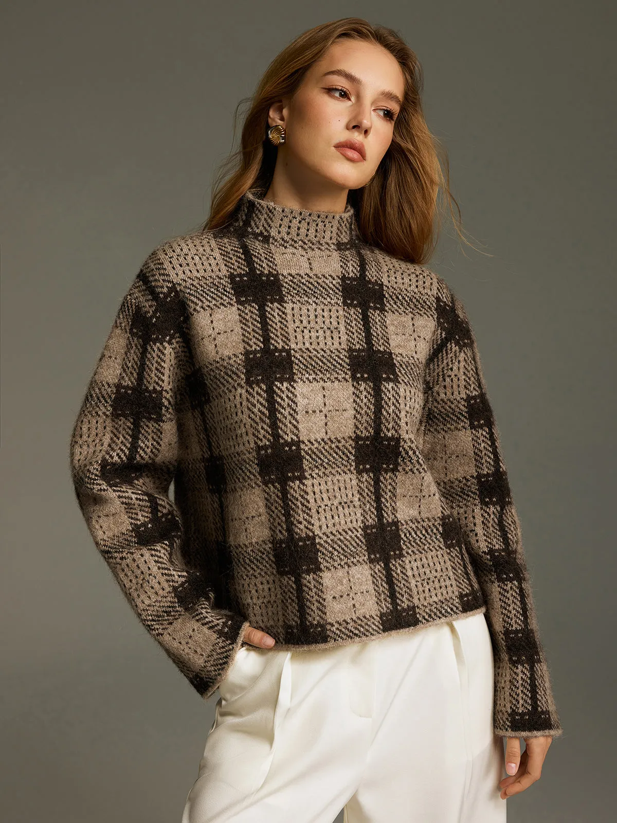 Wool-Blend Plaid Turtleneck Sweater sold by COMMENSE product image thumbnail 3