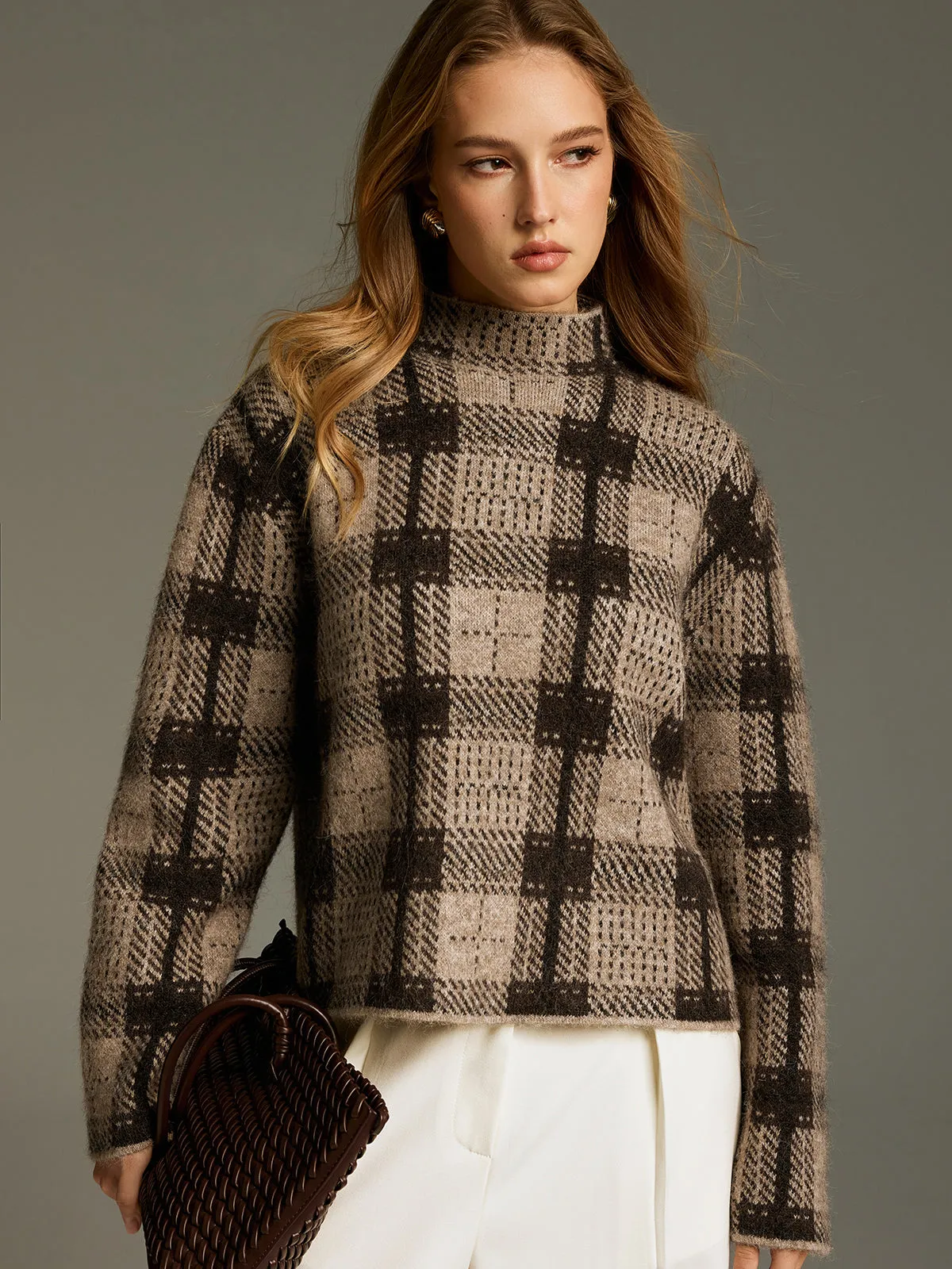 Wool-Blend Plaid Turtleneck Sweater sold by COMMENSE product image thumbnail 4