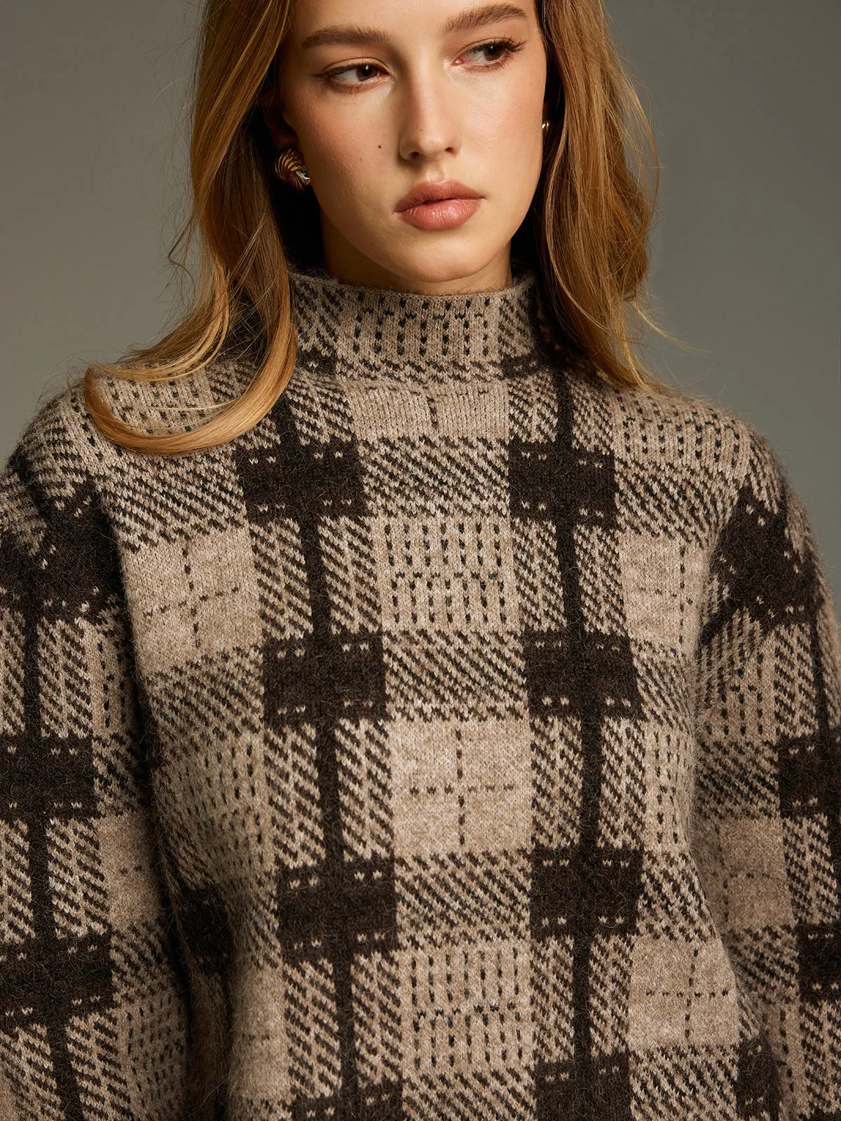 Wool-Blend Plaid Turtleneck Sweater sold by COMMENSE product image thumbnail 5