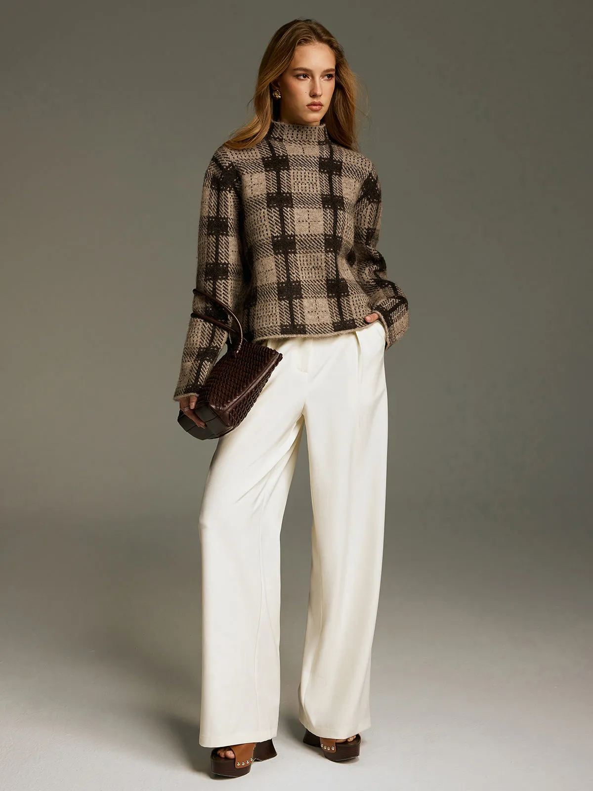 Wool-Blend Plaid Turtleneck Sweater sold by COMMENSE product image thumbnail 2