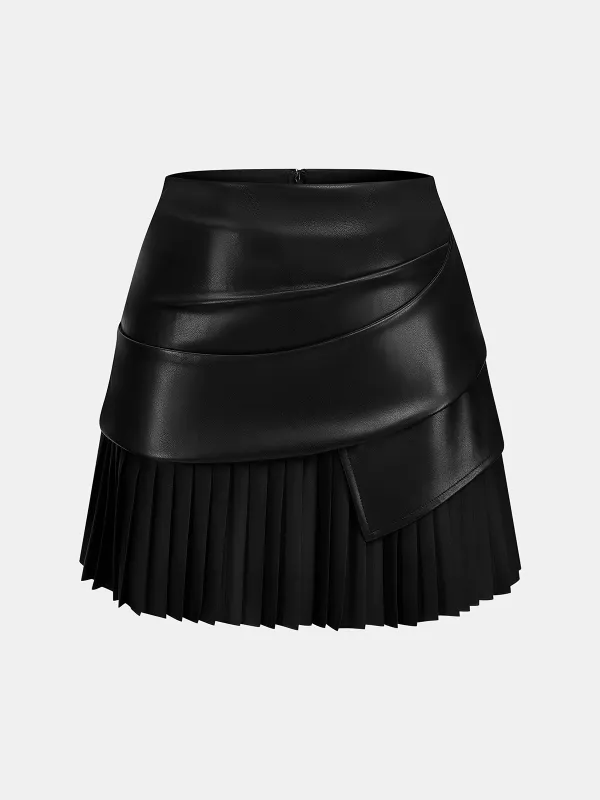 Faux Leather Ruched Pleated Mini Skirt sold by COMMENSE