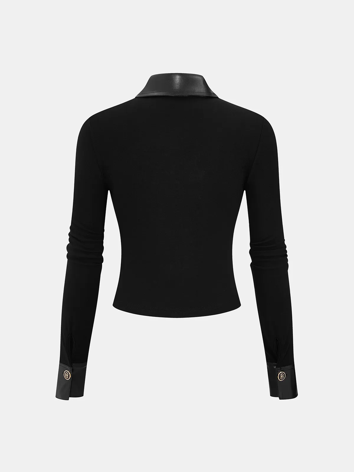 Faux Leather Panel Button-Front Knit Top sold by COMMENSE product image thumbnail 2