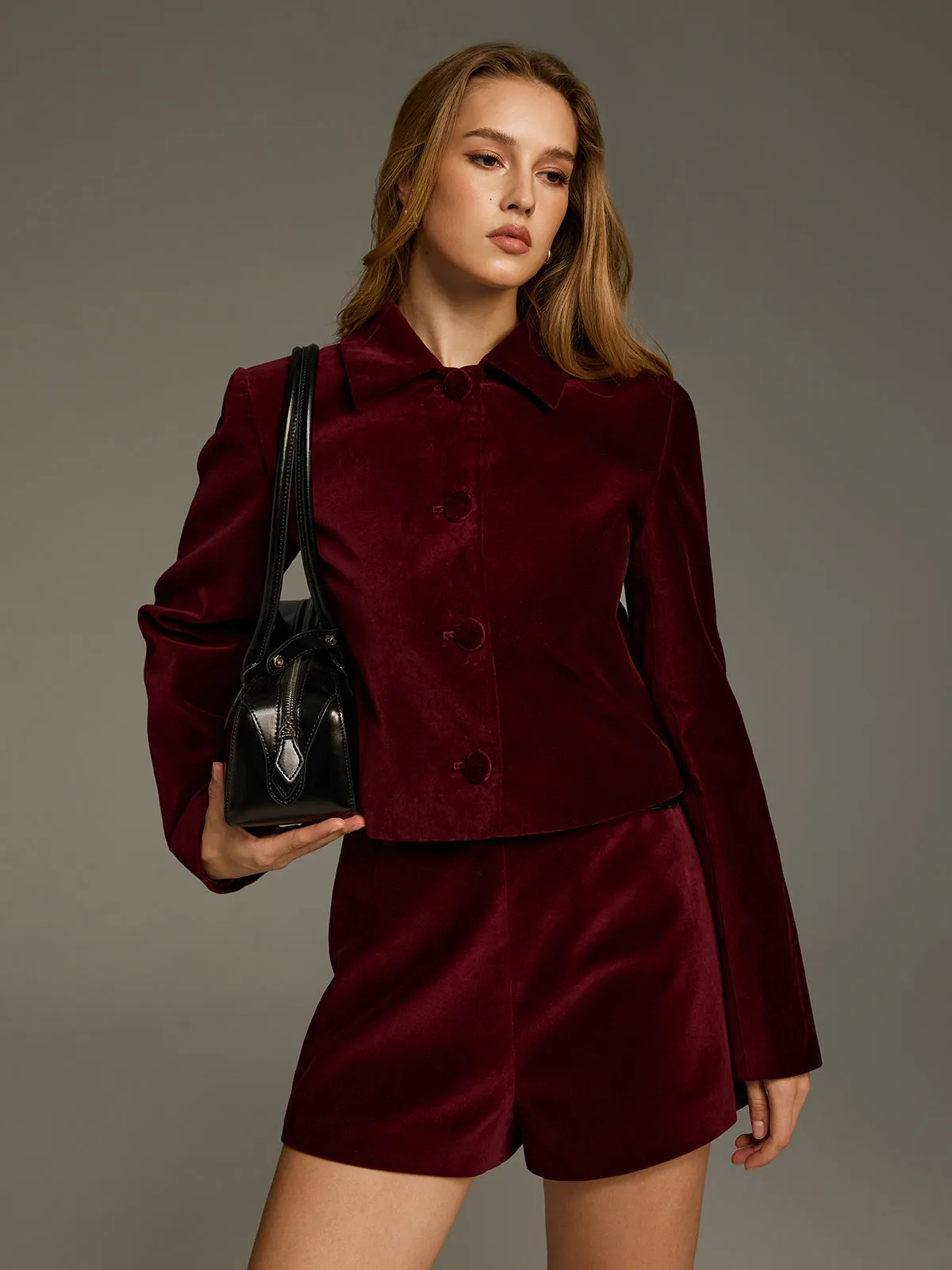 Velvet Button-Front Jacket sold by COMMENSE product image thumbnail 4