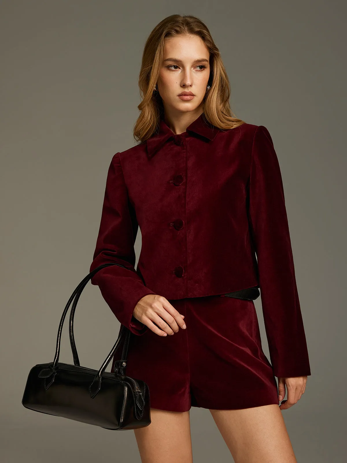 Velvet Button-Front Jacket sold by COMMENSE