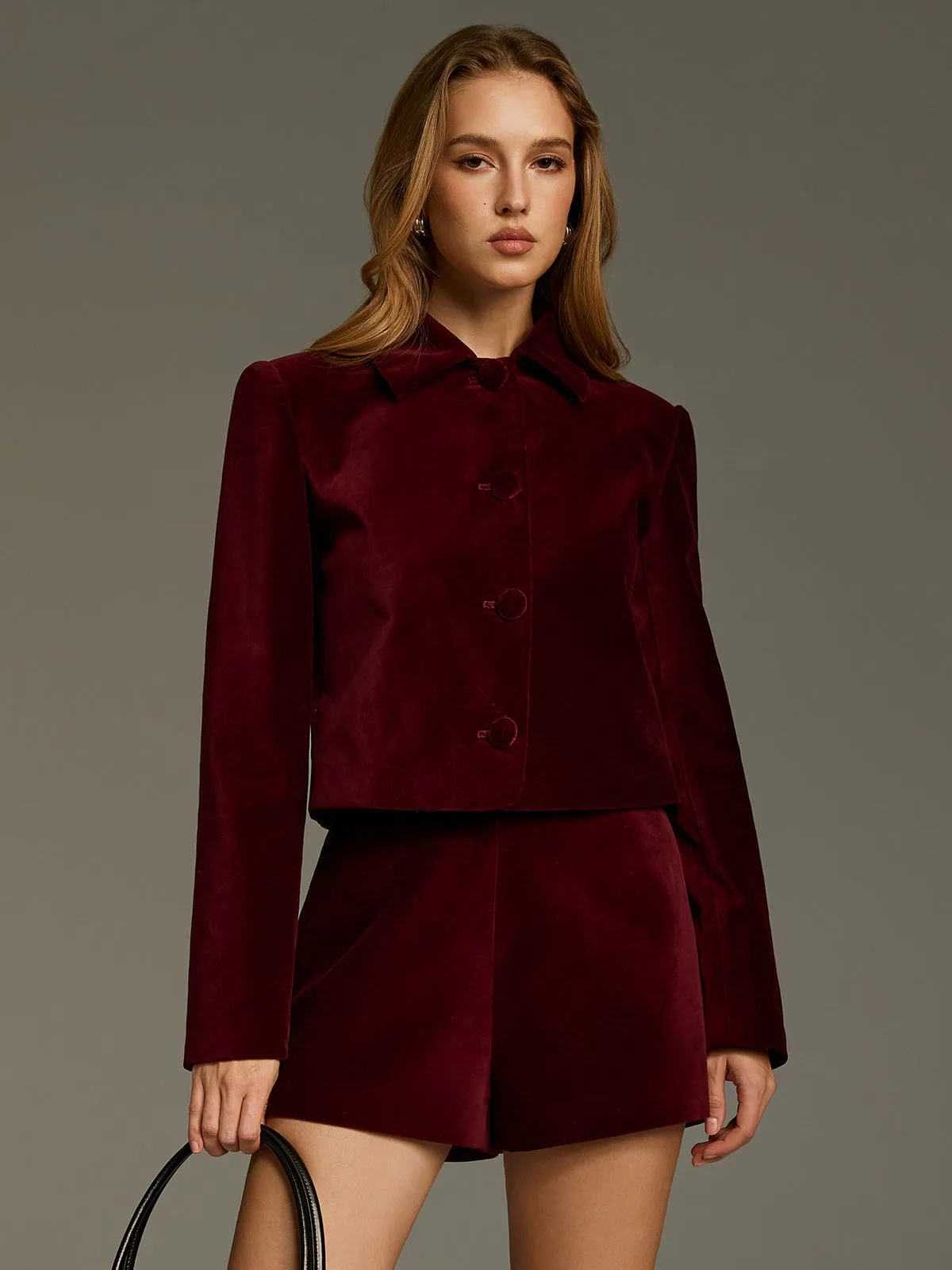 Velvet Button-Front Jacket sold by COMMENSE product image thumbnail 5