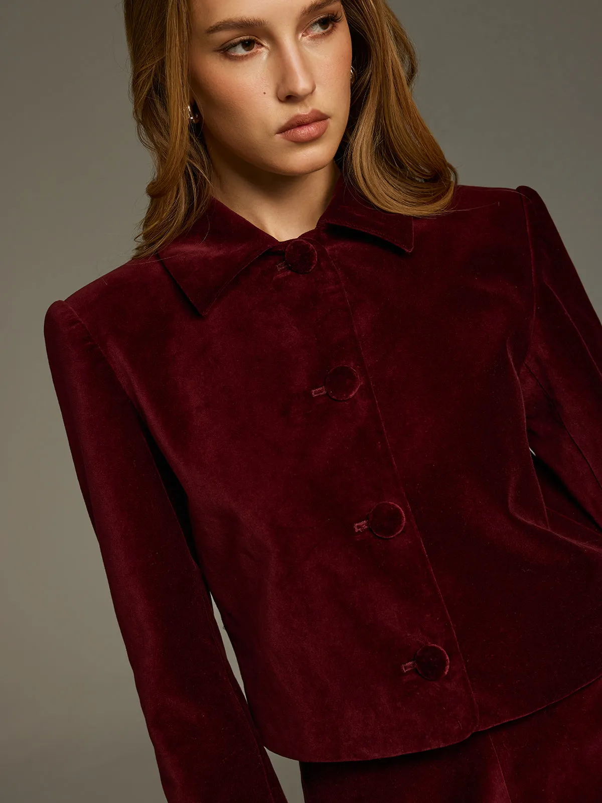 Velvet Button-Front Jacket sold by COMMENSE product image thumbnail 2
