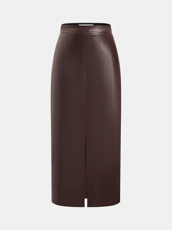 Faux Leather Midi Pencil Skirt sold by COMMENSE