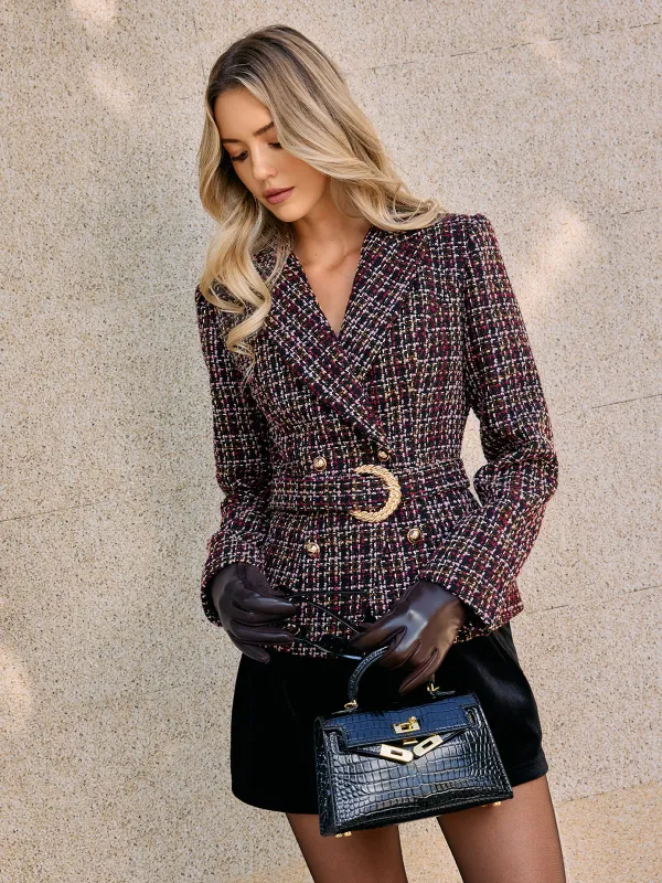 Tweed Double-Breasted Belted Blazer sold by COMMENSE
