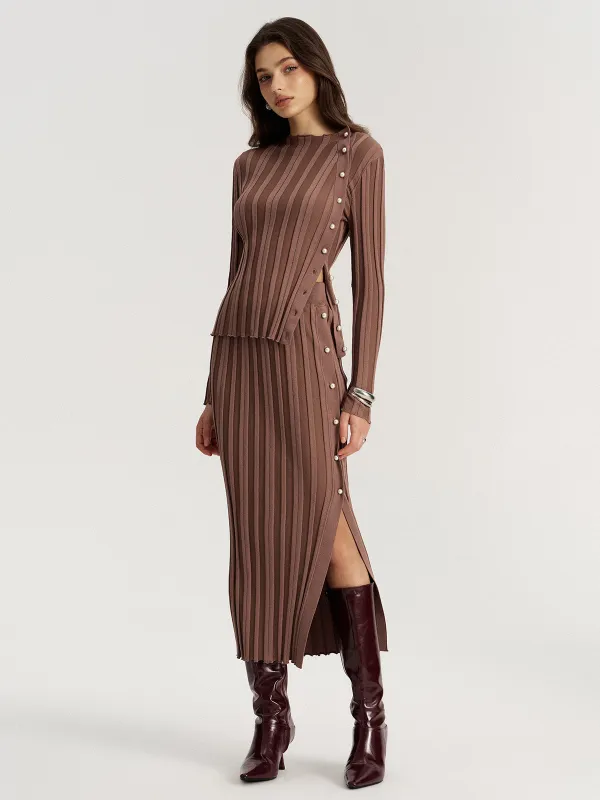 Side Button Knit Top and Midi Skirt Set sold by COMMENSE