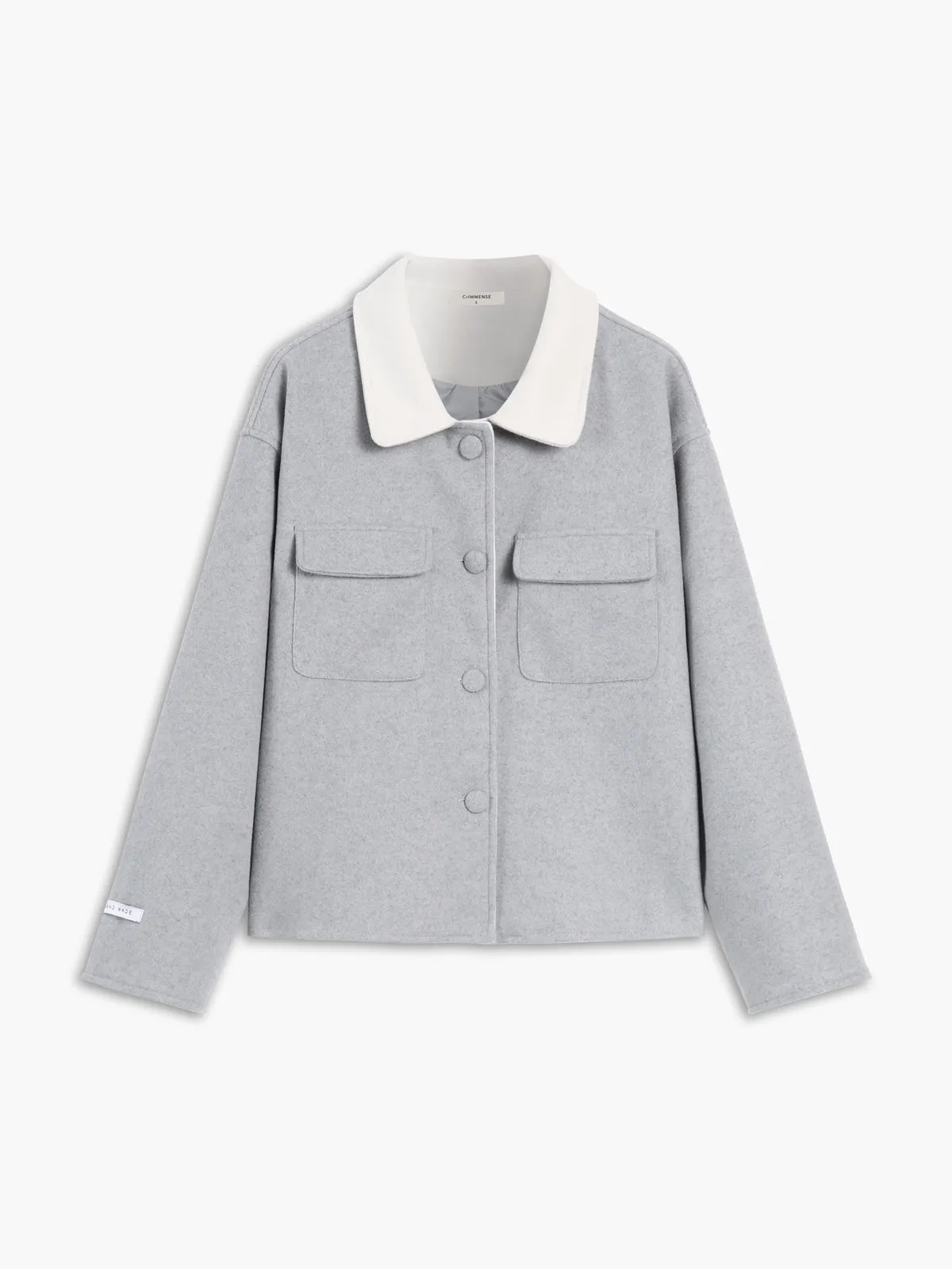 Tweed Contrast Trim Pocket Button-down Coat sold by COMMENSE product image thumbnail 2