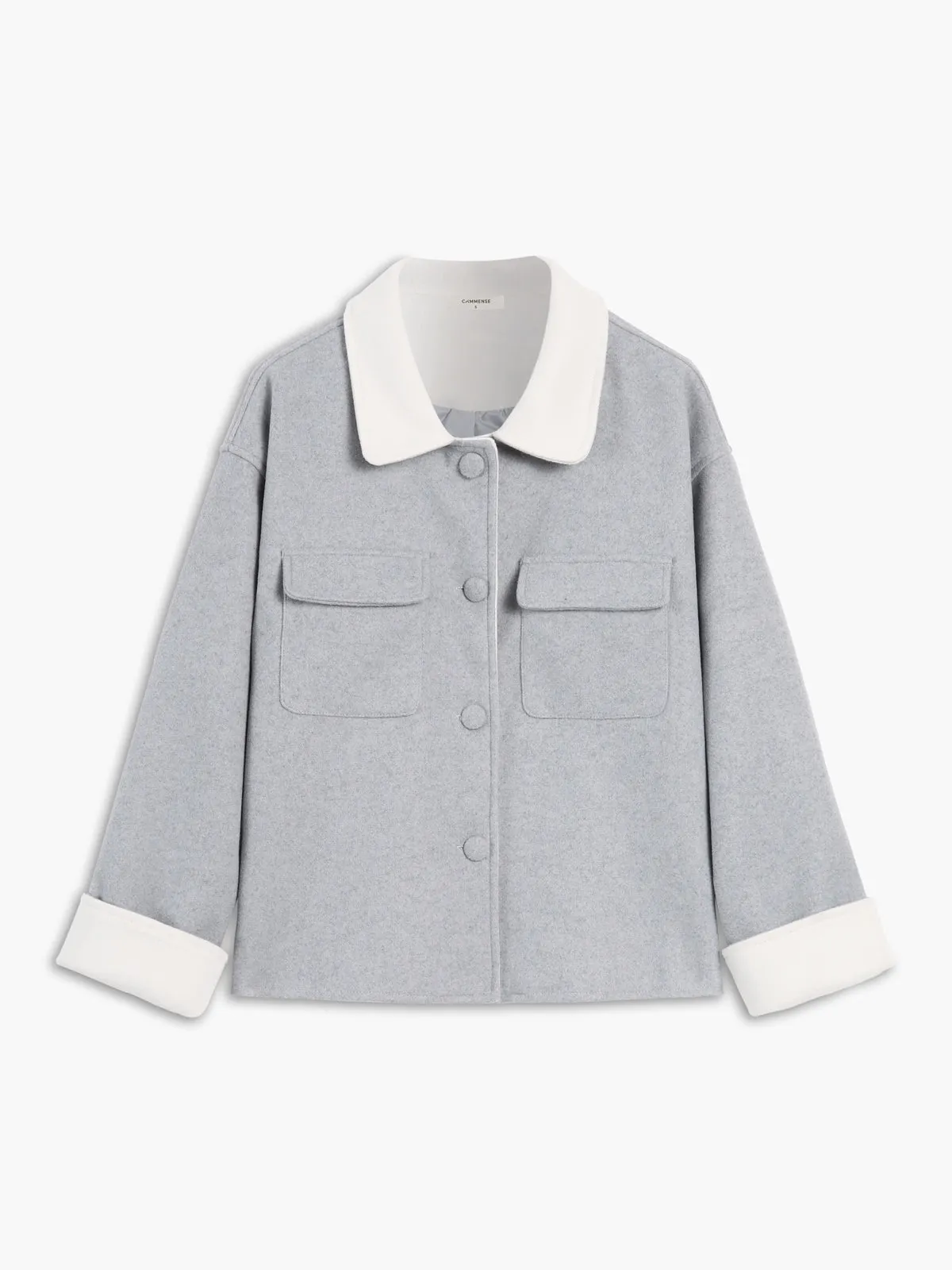 Tweed Contrast Trim Pocket Button-down Coat sold by COMMENSE