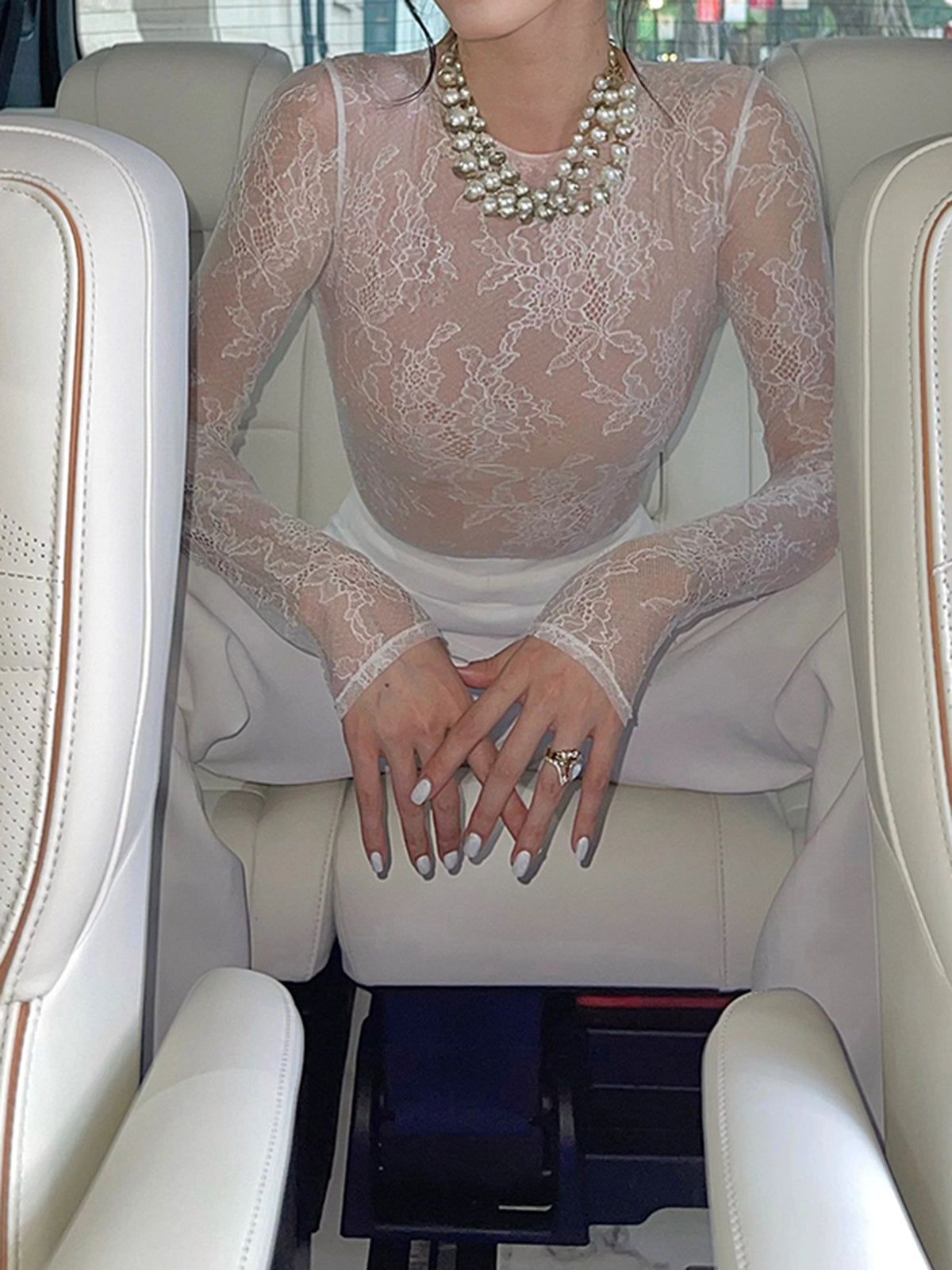 Semi-sheer Jacquard Long Sleeve Jumpsuit sold by COMMENSE product image thumbnail 4