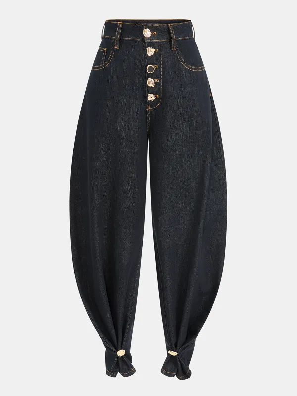Metal Detail High-Waisted Balloon Jeans sold by COMMENSE