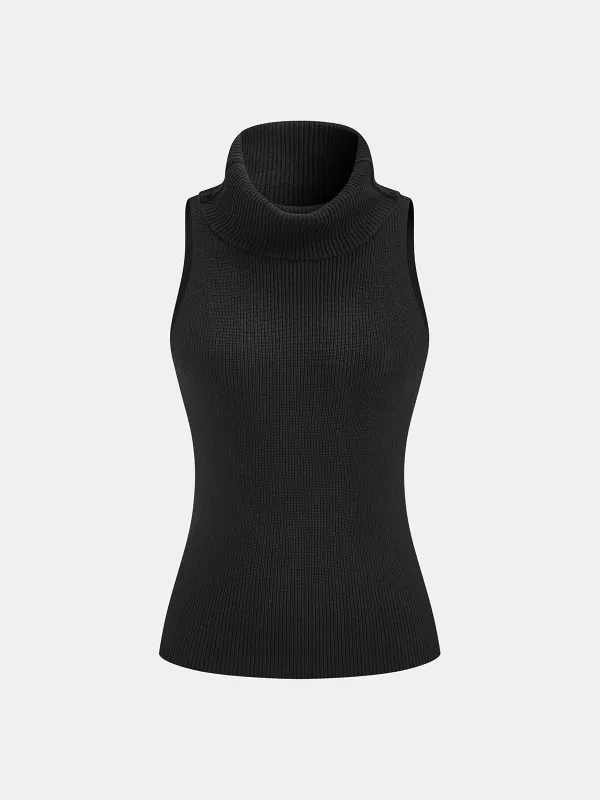Ribbed Sleeveless Turtleneck Top sold by COMMENSE