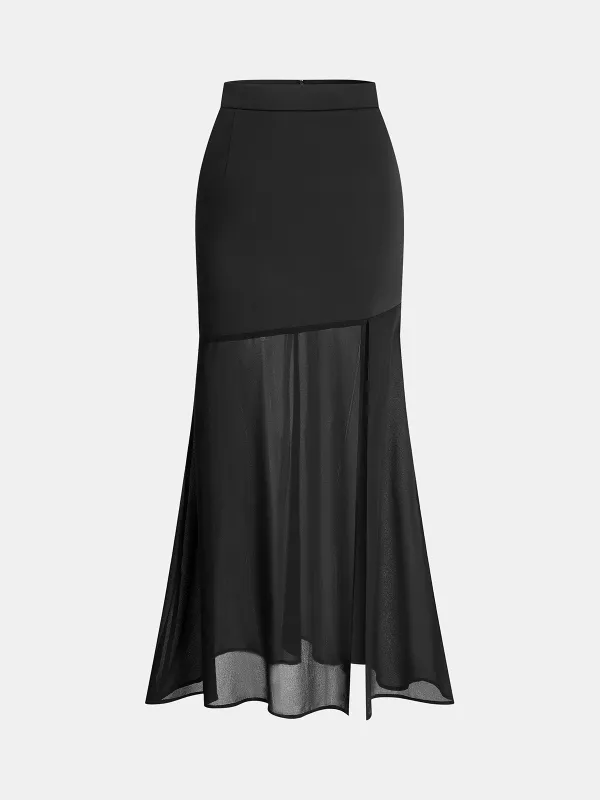 Sheer Panel Satin Mermaid Skirt made by COMMENSE