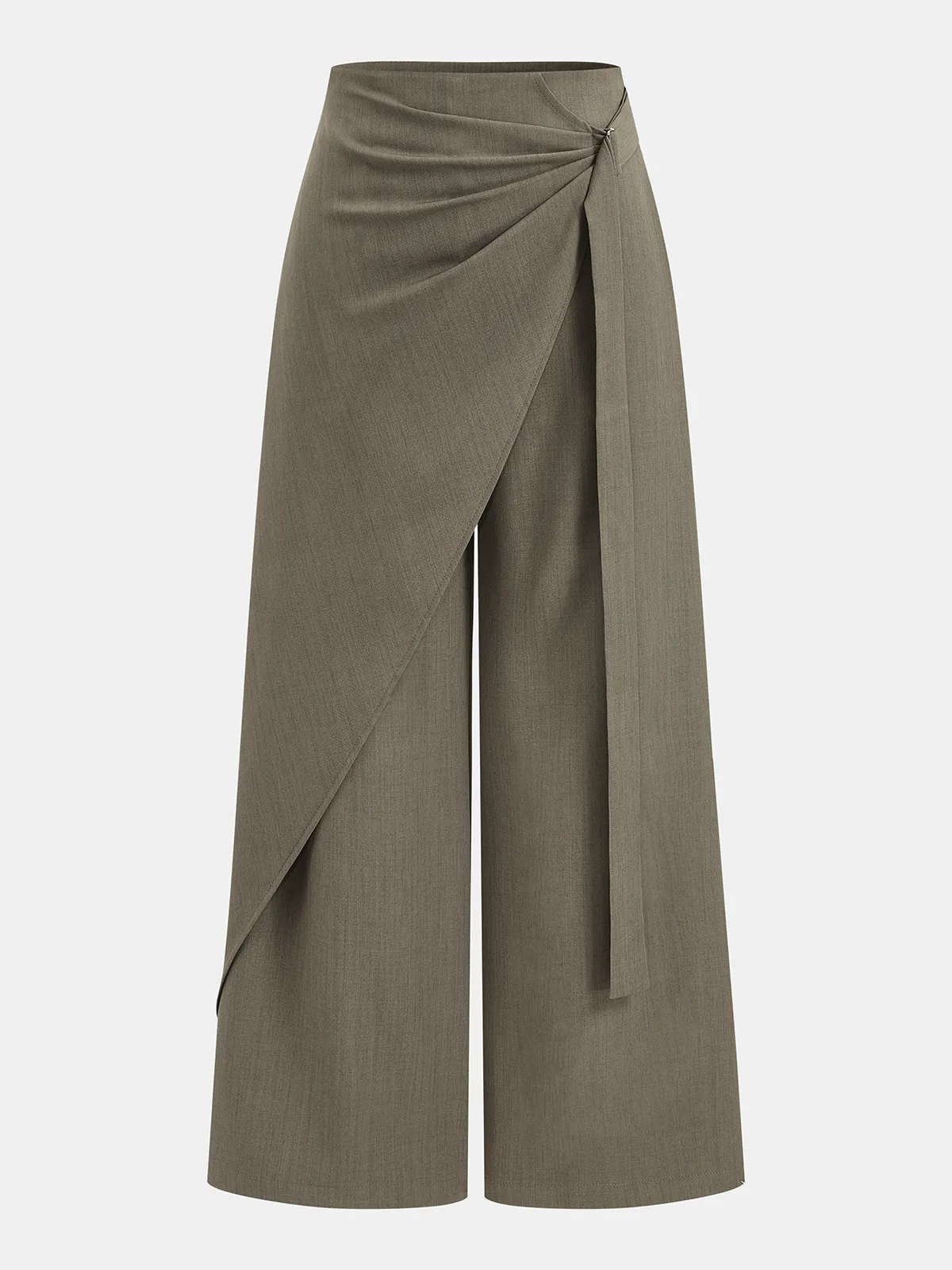 Mid-Waist Wrap-Front Wide-Leg Pants sold by COMMENSE