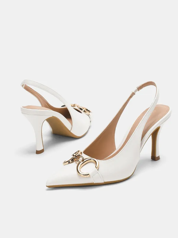 Metal Detail Pointed-Toe Slingback Heels sold by COMMENSE