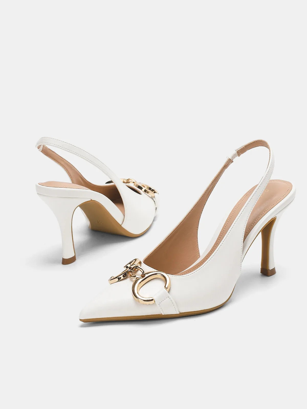 Metal Detail Pointed-Toe Slingback Heels sold by COMMENSE