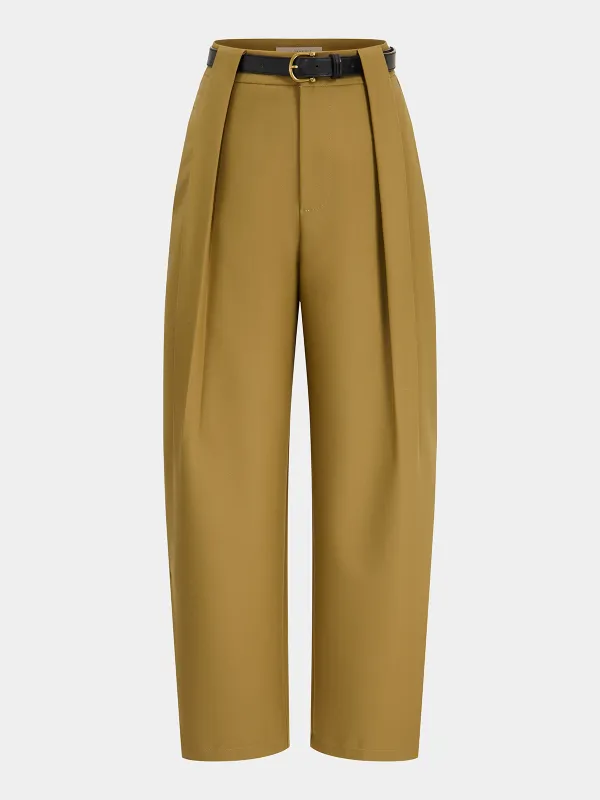 Belted Pleated Mid-Waist Wide-Leg Pants sold by COMMENSE