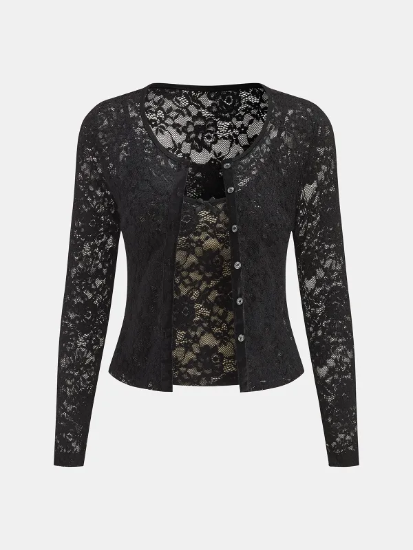 Lace Cami Top & Cardigan Two-Piece Set sold by COMMENSE