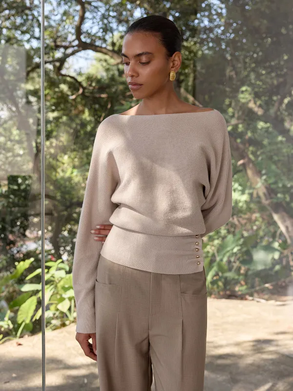 Metal Detail Ribbed Knit Sweater made by COMMENSE