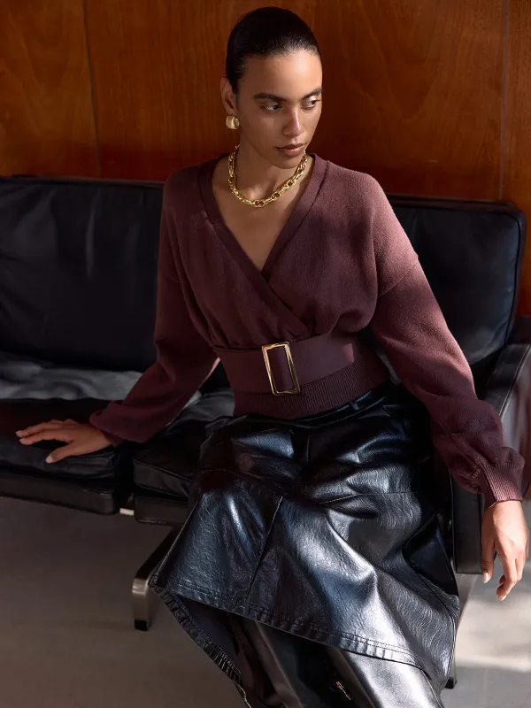 Cincher Waist Wrap Knit Top made by COMMENSE